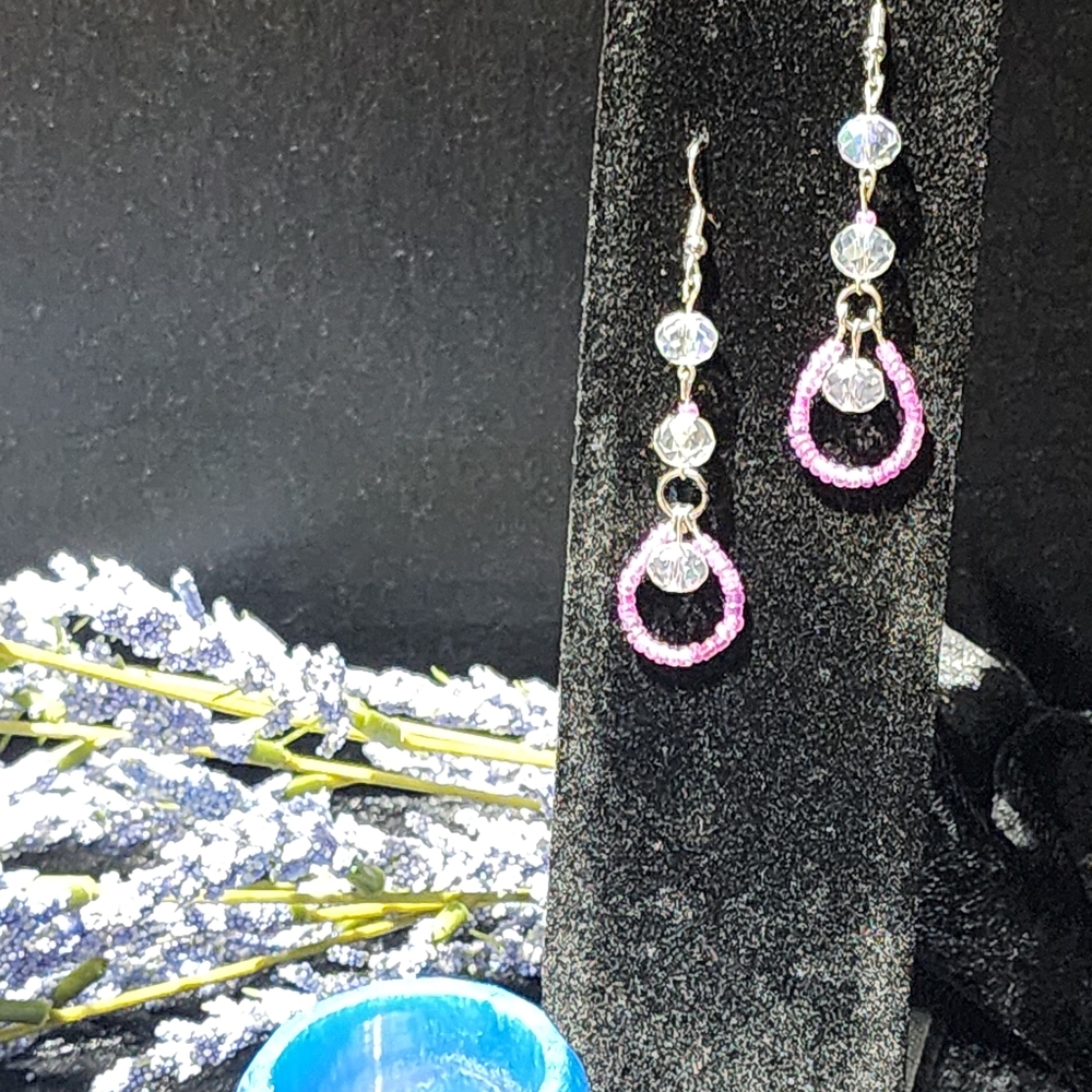 Pink and Silver Dangle Earrings